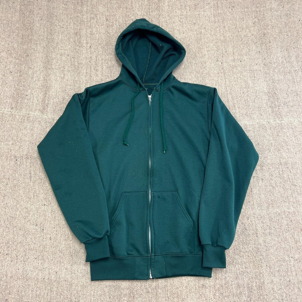 Vintage Zip Up Thermal Hoodie Mens Medium Green 1980s USA